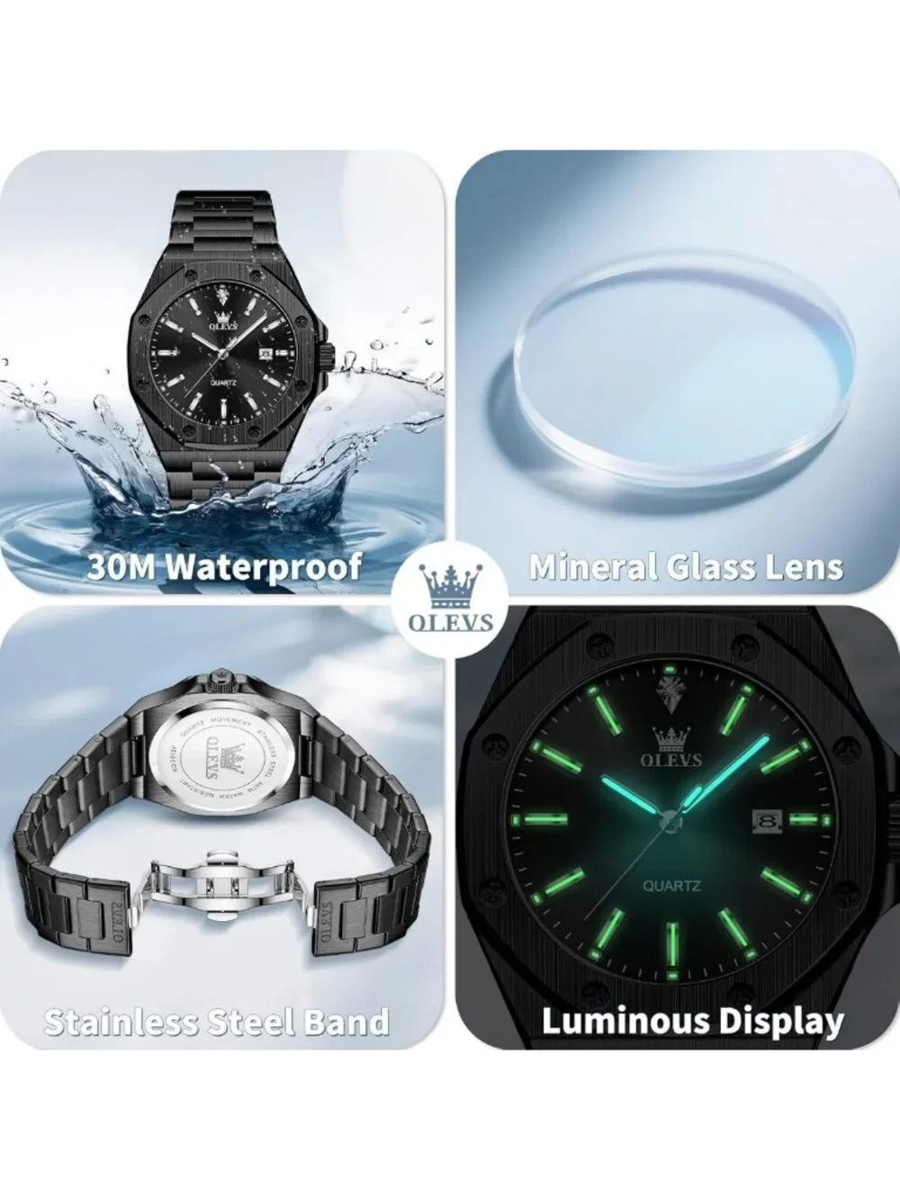 Luxury Men's Dress Watch - Large Dial, Waterproof, Stainless Steel, Elegant